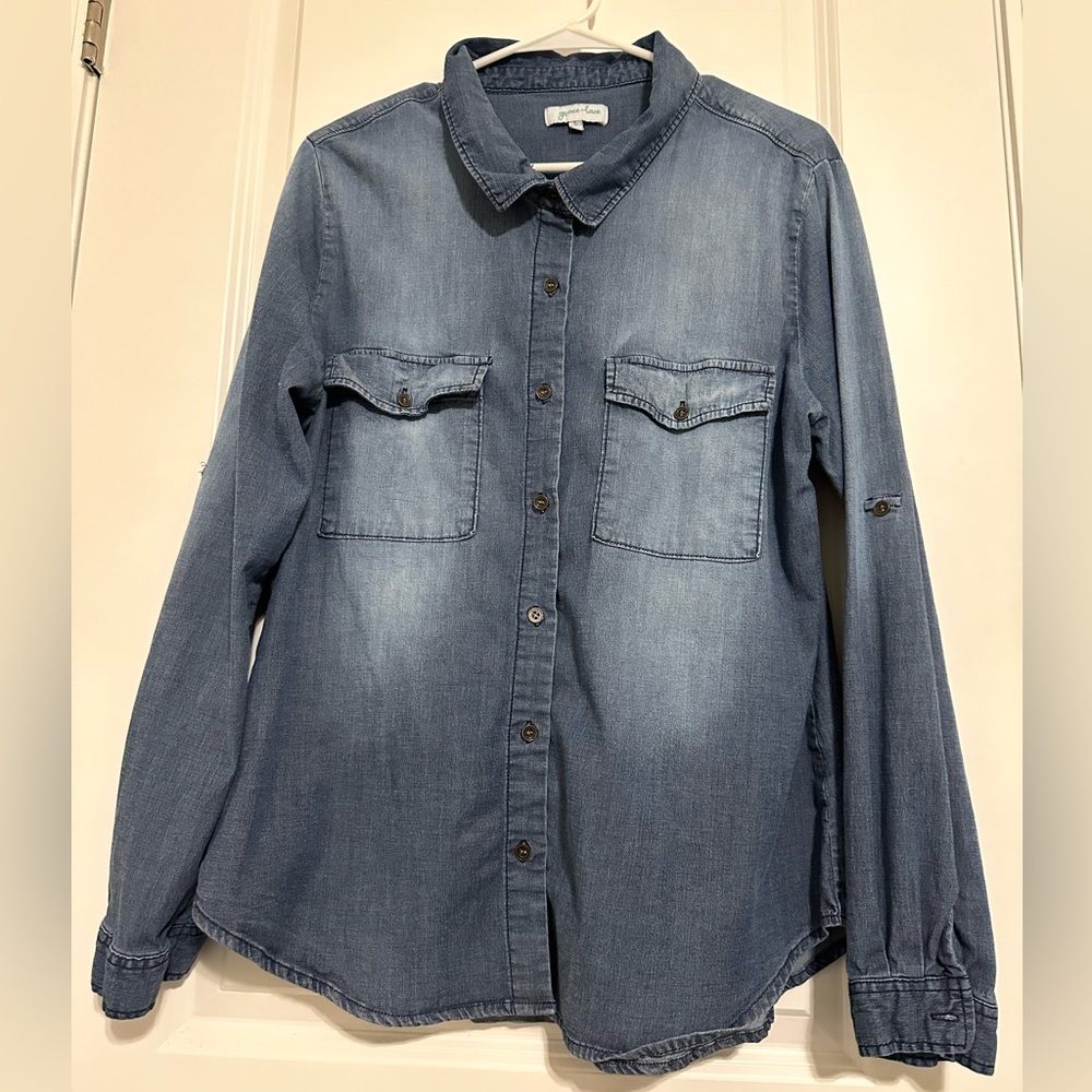 Grace & Lace Denim Long Sleeve Button Down